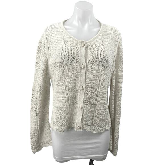 Zara Cream Beige Open Knit Long Sleeve Button Down Cardigan Sweater Top Size S - Picture 1 of 4